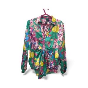 🌺 COLORII Floral Tie-Front Blouse – Size P/S (Petite Small)